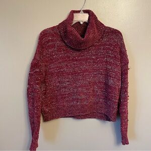 Iz Byer Burgundy Cowl neck crop Sweater Size Small Boxy oversized